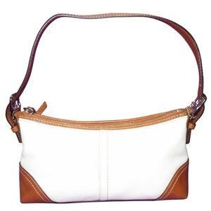 Coach Hamptons Demi Baguette White and Brown Leather Handbag vintage